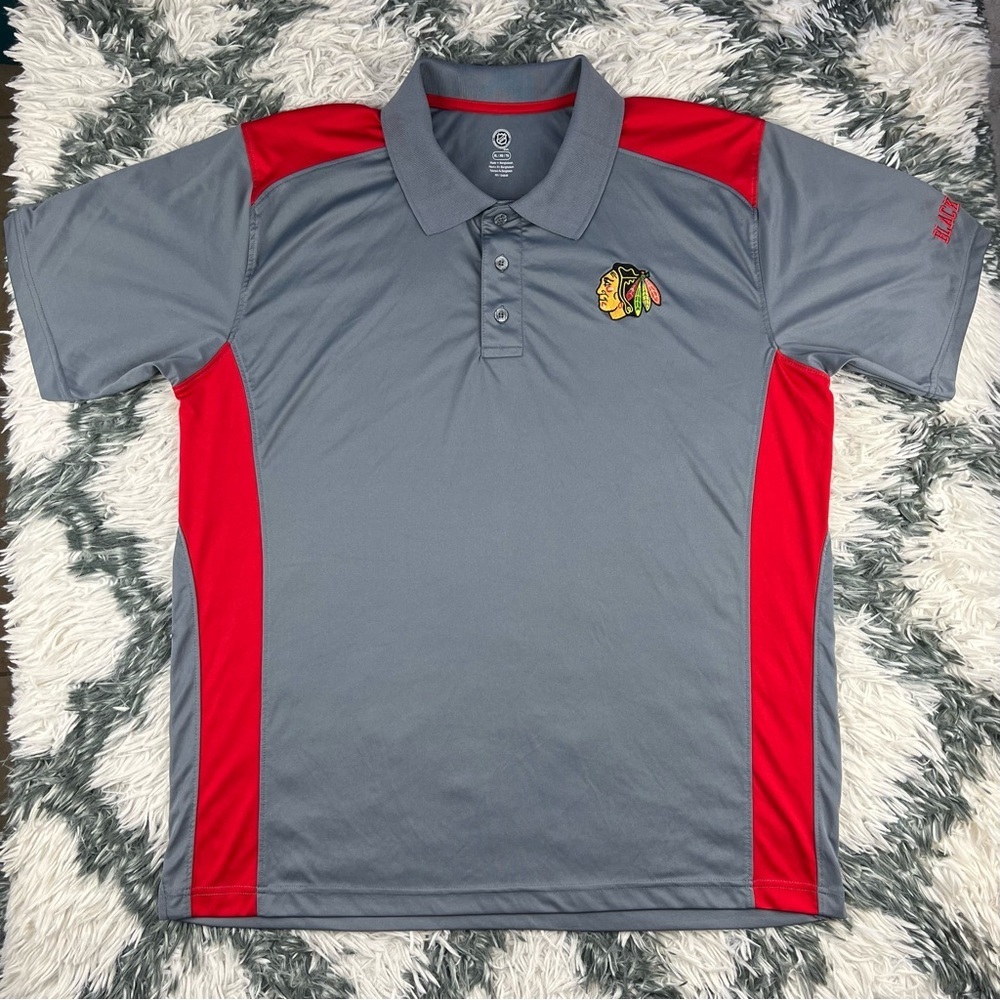 NHL Men's Gray Red Chicago Blackhawks Polo Shirts Size XL